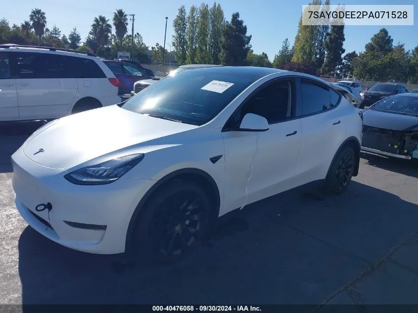 2023 Tesla Model Y Awd/Long Range Dual Motor All-Wheel Drive VIN: 7SAYGDEE2PA071528 Lot: 40476058