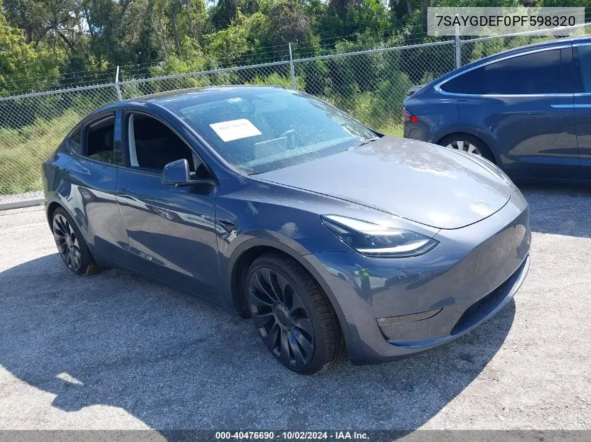 2023 Tesla Model Y VIN: 7SAYGDEF0PF598320 Lot: 40476690