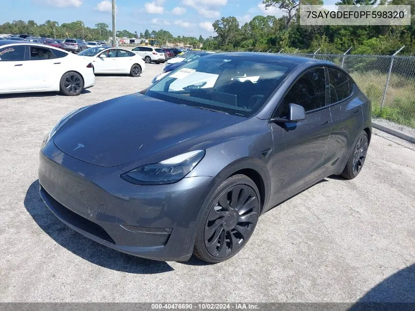 2023 Tesla Model Y VIN: 7SAYGDEF0PF598320 Lot: 40476690