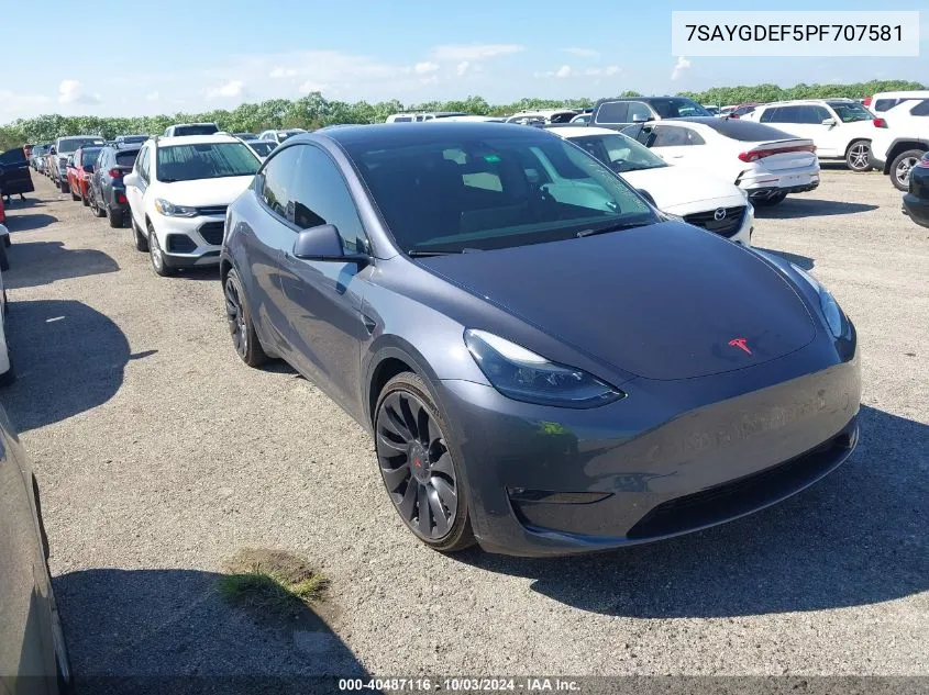 2023 Tesla Model Y Performance Dual Motor All-Wheel Drive VIN: 7SAYGDEF5PF707581 Lot: 40487116