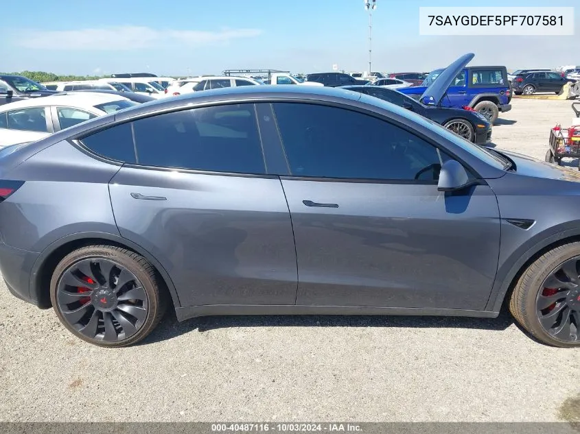 2023 Tesla Model Y Performance Dual Motor All-Wheel Drive VIN: 7SAYGDEF5PF707581 Lot: 40487116