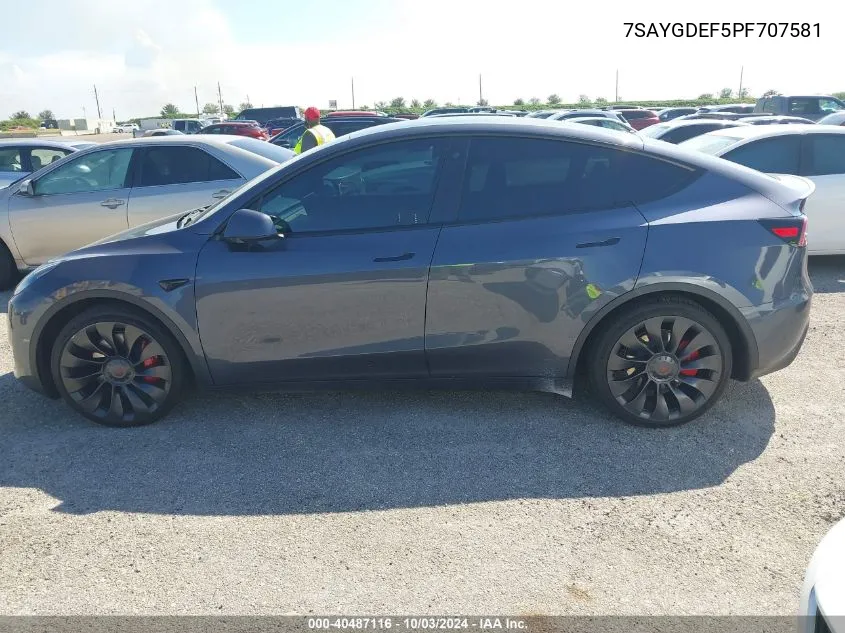 2023 Tesla Model Y Performance Dual Motor All-Wheel Drive VIN: 7SAYGDEF5PF707581 Lot: 40487116