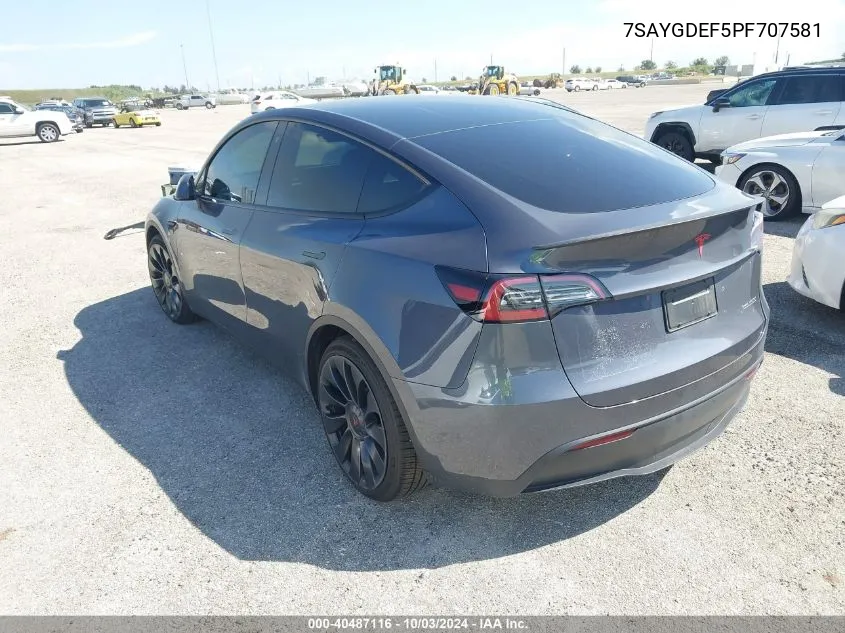 2023 Tesla Model Y Performance Dual Motor All-Wheel Drive VIN: 7SAYGDEF5PF707581 Lot: 40487116