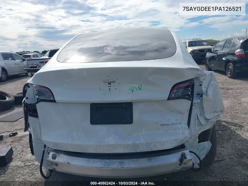 2023 Tesla Model Y Awd/Long Range Dual Motor All-Wheel Drive VIN: 7SAYGDEE1PA126521 Lot: 40502424