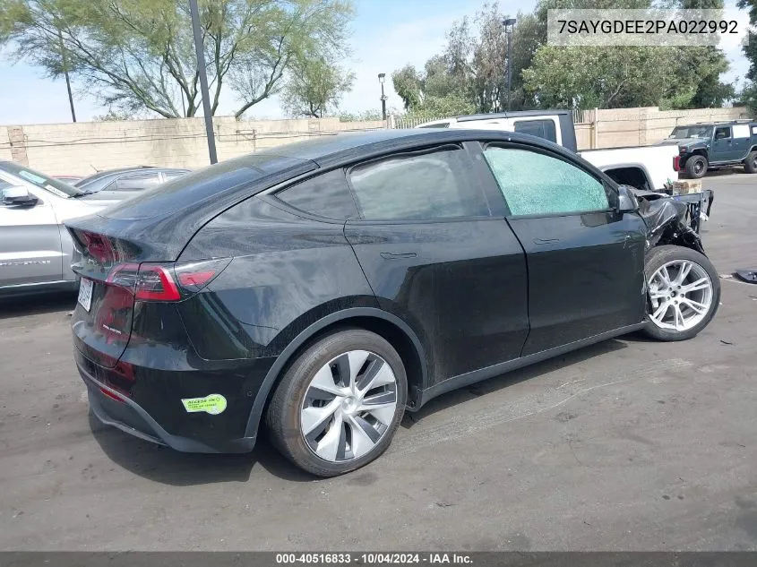 2023 Tesla Model Y Awd/Long Range Dual Motor All-Wheel Drive VIN: 7SAYGDEE2PA022992 Lot: 40516833