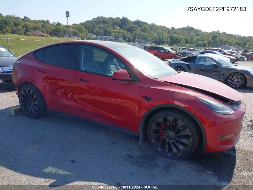 2023 Tesla Model Y Awd/Performance Dual Motor All-Wheel Drive VIN: 7SAYGDEF2PF972183 Lot: 40522765