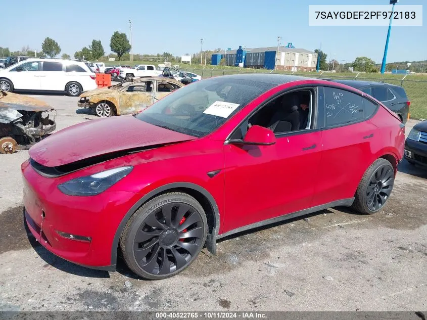 2023 Tesla Model Y Awd/Performance Dual Motor All-Wheel Drive VIN: 7SAYGDEF2PF972183 Lot: 40522765