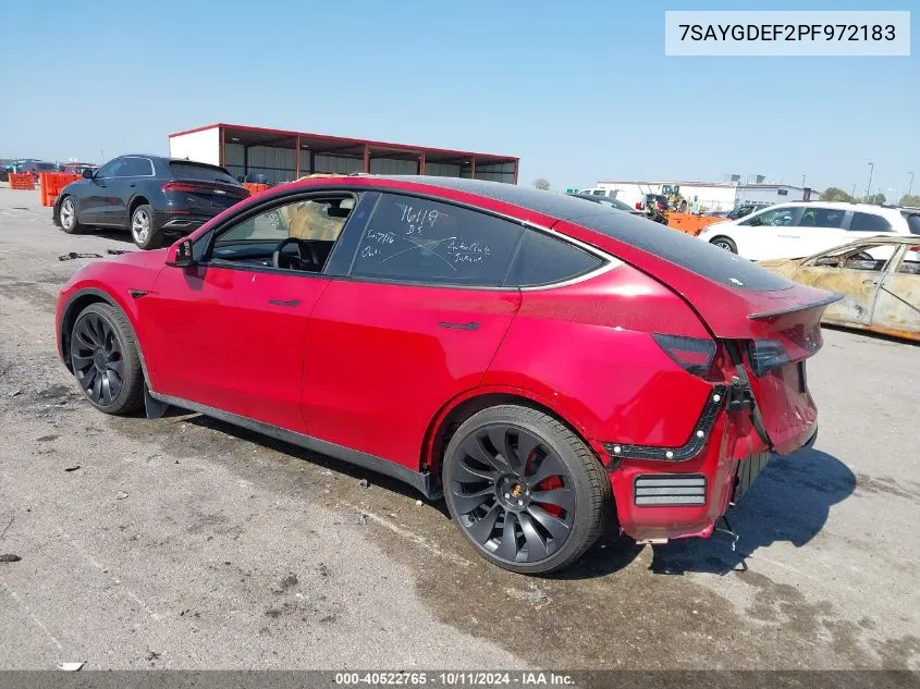 2023 Tesla Model Y Awd/Performance Dual Motor All-Wheel Drive VIN: 7SAYGDEF2PF972183 Lot: 40522765