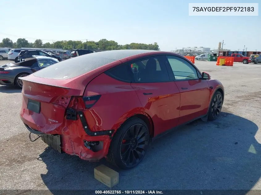 2023 Tesla Model Y Awd/Performance Dual Motor All-Wheel Drive VIN: 7SAYGDEF2PF972183 Lot: 40522765