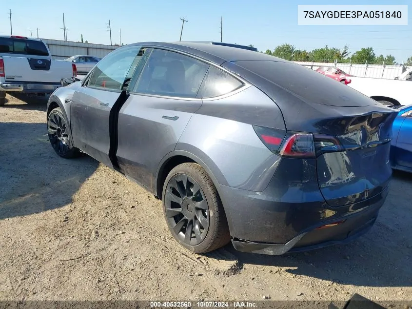 2023 Tesla Model Y VIN: 7SAYGDEE3PA051840 Lot: 40532560