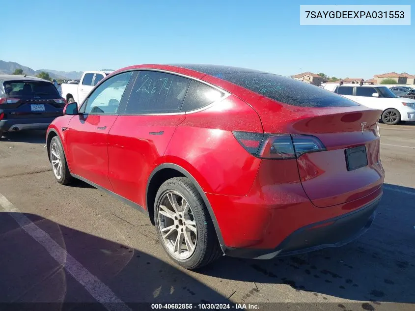 2023 Tesla Model Y Awd/Long Range Dual Motor All-Wheel Drive VIN: 7SAYGDEEXPA031553 Lot: 40682855