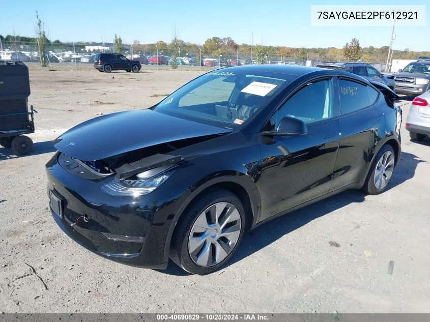 2023 Tesla Model Y Awd/Long Range Dual Motor All-Wheel Drive VIN: 7SAYGAEE2PF612921 Lot: 40690829