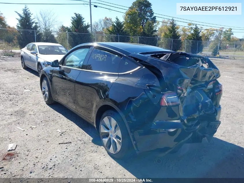 2023 Tesla Model Y Awd/Long Range Dual Motor All-Wheel Drive VIN: 7SAYGAEE2PF612921 Lot: 40690829