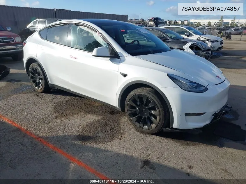 2023 Tesla Model Y Awd/Long Range Dual Motor All-Wheel Drive VIN: 7SAYGDEE3PA074857 Lot: 40718116