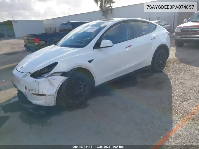 2023 Tesla Model Y Awd/Long Range Dual Motor All-Wheel Drive VIN: 7SAYGDEE3PA074857 Lot: 40718116