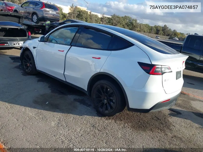 2023 Tesla Model Y Awd/Long Range Dual Motor All-Wheel Drive VIN: 7SAYGDEE3PA074857 Lot: 40718116