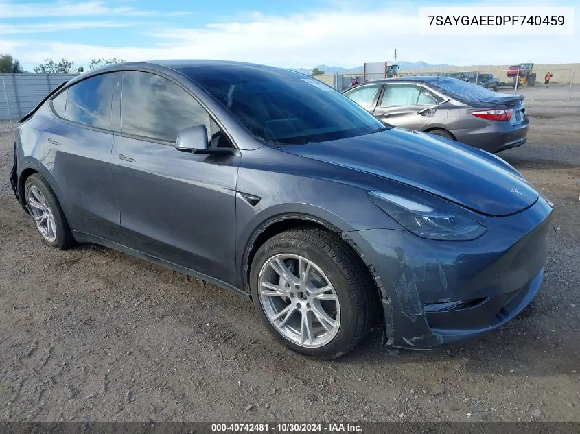 2023 Tesla Model Y Awd/Long Range Dual Motor All-Wheel Drive VIN: 7SAYGAEE0PF740459 Lot: 40742481