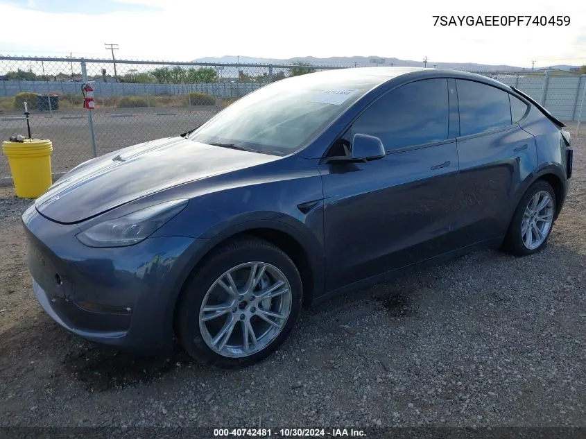 2023 Tesla Model Y Awd/Long Range Dual Motor All-Wheel Drive VIN: 7SAYGAEE0PF740459 Lot: 40742481