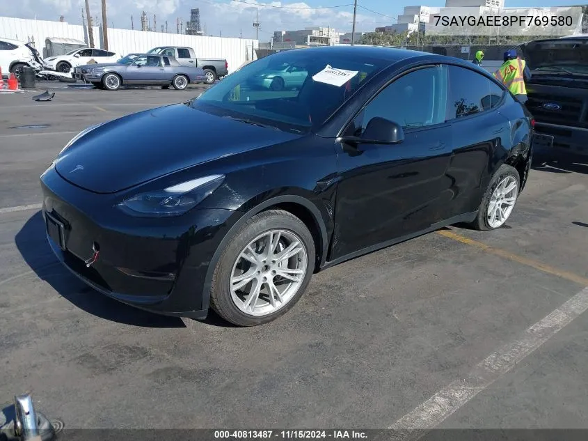 2023 Tesla Model Y Awd/Long Range Dual Motor All-Wheel Drive VIN: 7SAYGAEE8PF769580 Lot: 40813487