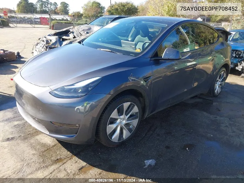 2023 Tesla Model Y Awd/Long Range Dual Motor All-Wheel Drive VIN: 7SAYGDEE0PF708452 Lot: 40826196