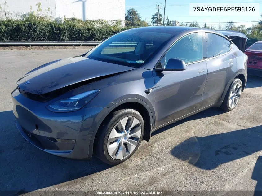 2023 Tesla Model Y Awd/Long Range Dual Motor All-Wheel Drive VIN: 7SAYGDEE6PF596126 Lot: 40848479