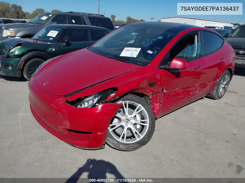 2023 Tesla Model Y Awd/Long Range Dual Motor All-Wheel Drive VIN: 7SAYGDEE7PA136437 Lot: 40852720