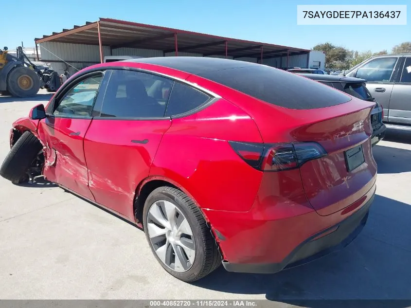 2023 Tesla Model Y Awd/Long Range Dual Motor All-Wheel Drive VIN: 7SAYGDEE7PA136437 Lot: 40852720