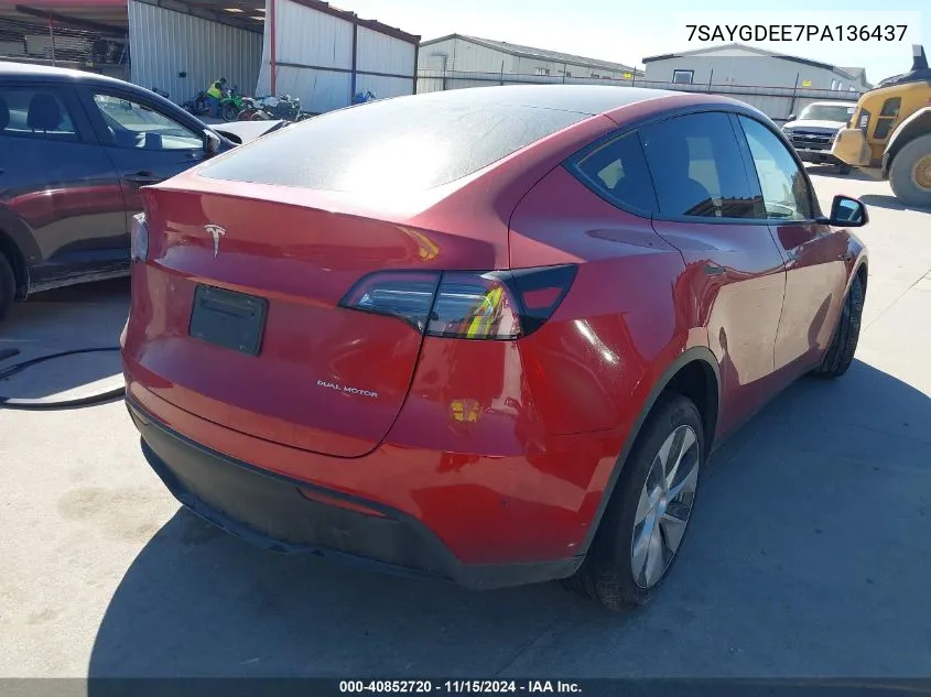 2023 Tesla Model Y Awd/Long Range Dual Motor All-Wheel Drive VIN: 7SAYGDEE7PA136437 Lot: 40852720