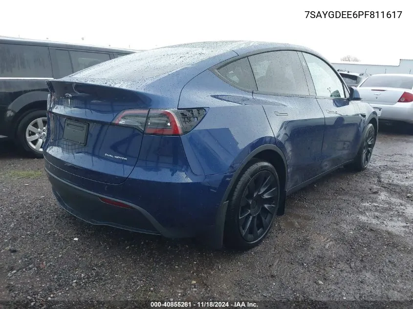 2023 Tesla Model Y Awd/Long Range Dual Motor All-Wheel Drive VIN: 7SAYGDEE6PF811617 Lot: 40855281