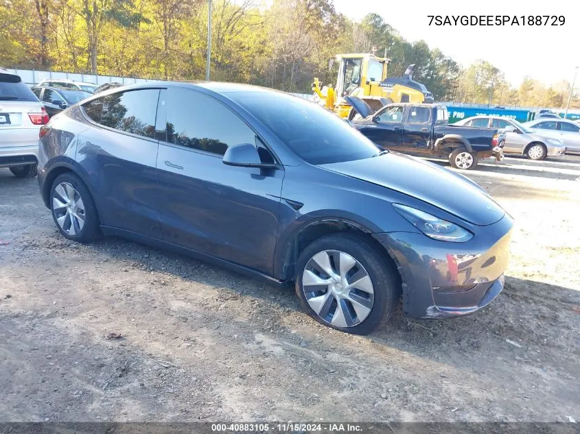 2023 Tesla Model Y Awd/Long Range Dual Motor All-Wheel Drive VIN: 7SAYGDEE5PA188729 Lot: 40883105