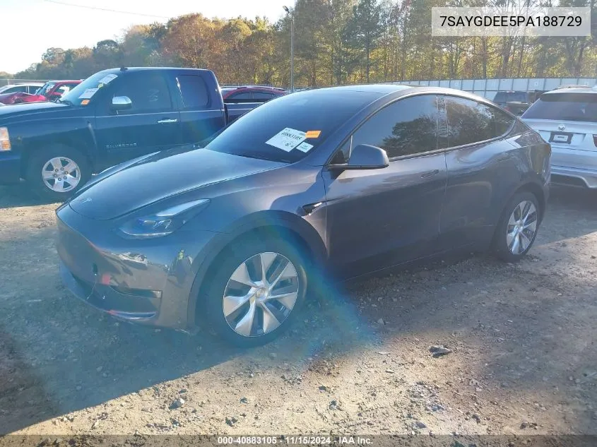 2023 Tesla Model Y Awd/Long Range Dual Motor All-Wheel Drive VIN: 7SAYGDEE5PA188729 Lot: 40883105