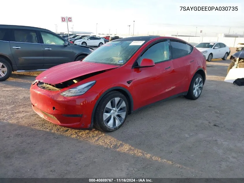 2023 Tesla Model Y Awd/Long Range Dual Motor All-Wheel Drive VIN: 7SAYGDEE0PA030735 Lot: 40889767