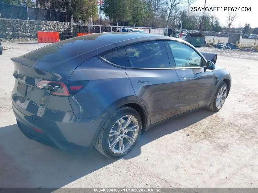 2023 Tesla Model Y Awd/Long Range Dual Motor All-Wheel Drive VIN: 7SAYGAEE1PF674004 Lot: 40904369