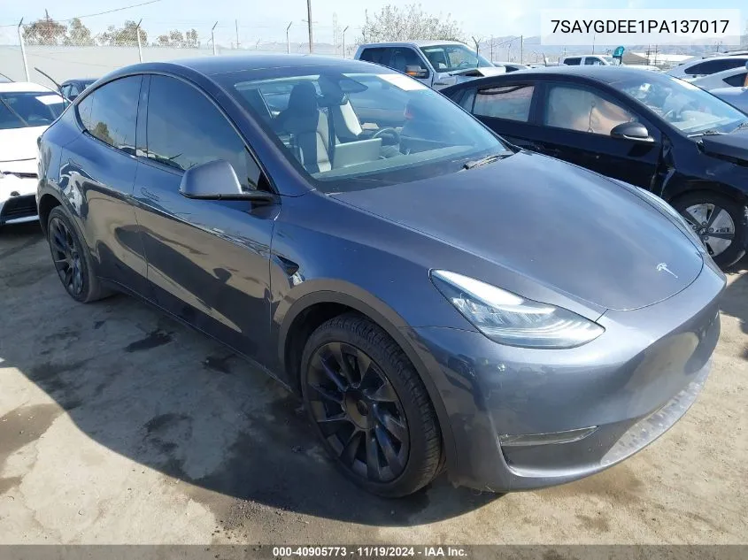 2023 Tesla Model Y Awd/Long Range Dual Motor All-Wheel Drive VIN: 7SAYGDEE1PA137017 Lot: 40905773