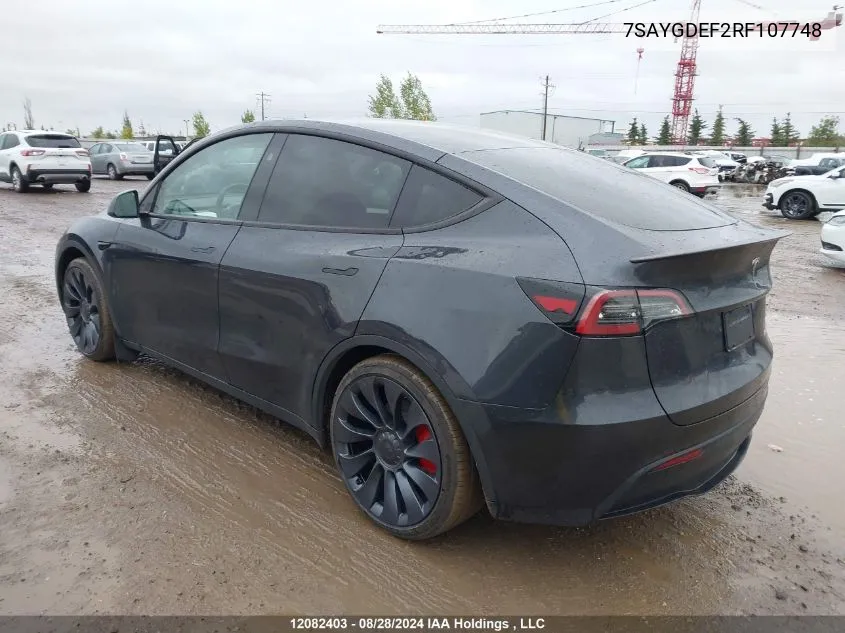 2024 Tesla Model Y VIN: 7SAYGDEF2RF107748 Lot: 12082403