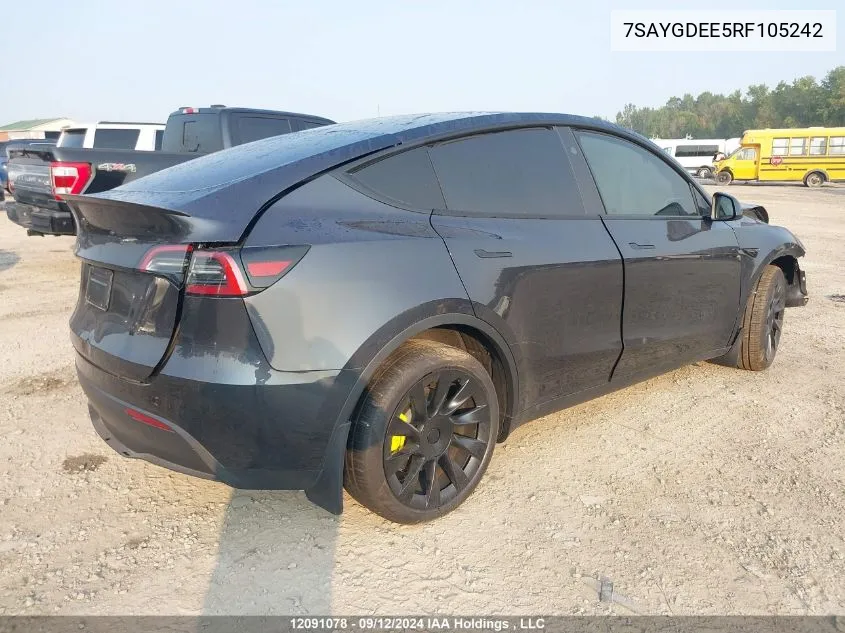 2024 Tesla Model Y VIN: 7SAYGDEE5RF105242 Lot: 12091078