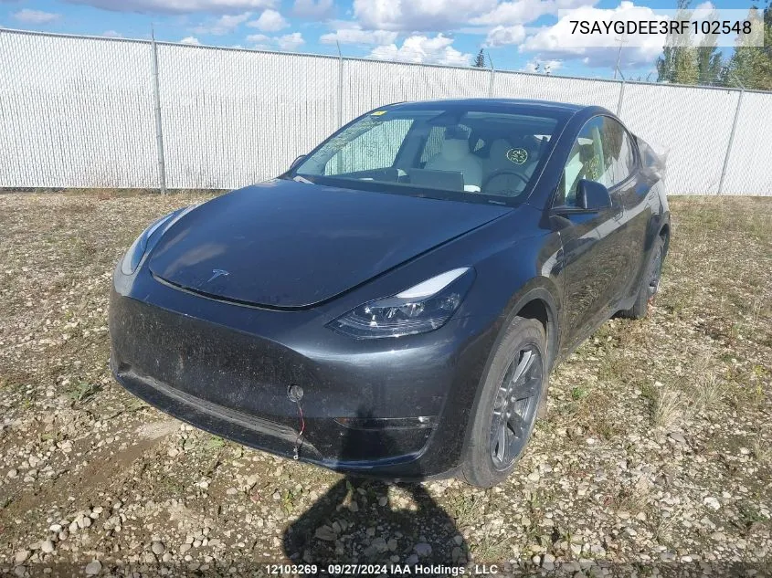 2024 Tesla Model Y VIN: 7SAYGDEE3RF102548 Lot: 12103269