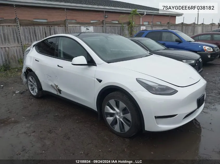 2024 Tesla Model Y VIN: 7SAYGDEE6RF038182 Lot: 12105834