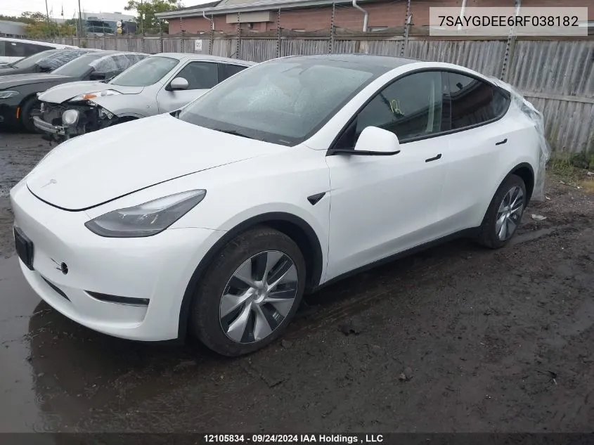 2024 Tesla Model Y VIN: 7SAYGDEE6RF038182 Lot: 12105834