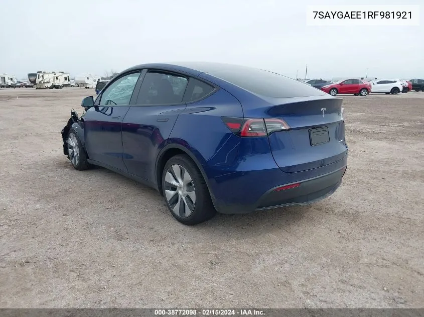 2024 Tesla Model Y Long Range Dual Motor All-Wheel Drive VIN: 7SAYGAEE1RF981921 Lot: 38772098