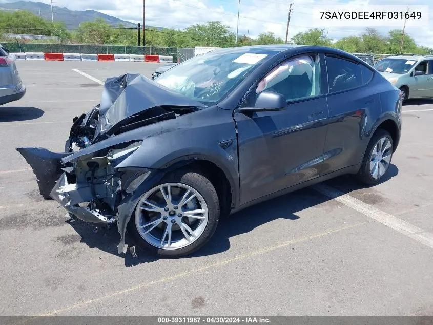 2024 Tesla Model Y Long Range Dual Motor All-Wheel Drive VIN: 7SAYGDEE4RF031649 Lot: 39311987