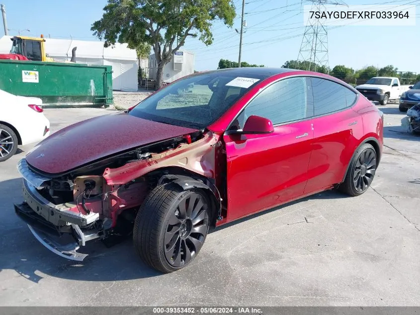 2024 Tesla Model Y Performance Dual Motor All-Wheel Drive VIN: 7SAYGDEFXRF033964 Lot: 39353452