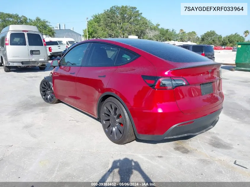 2024 Tesla Model Y Performance Dual Motor All-Wheel Drive VIN: 7SAYGDEFXRF033964 Lot: 39353452