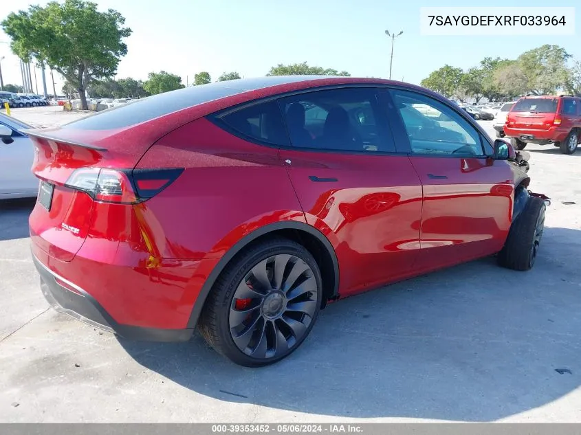 2024 Tesla Model Y Performance Dual Motor All-Wheel Drive VIN: 7SAYGDEFXRF033964 Lot: 39353452