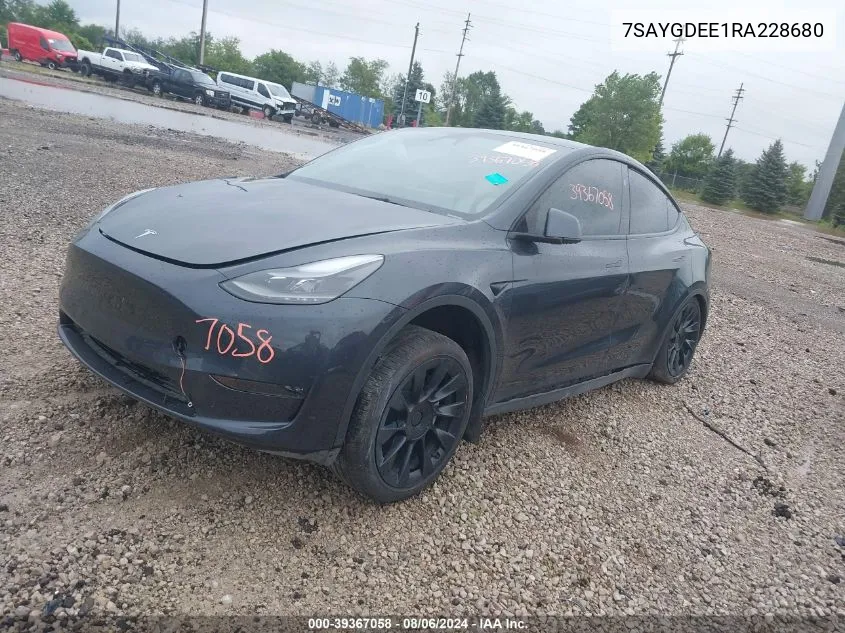 2024 Tesla Model Y Long Range Dual Motor All-Wheel Drive VIN: 7SAYGDEE1RA228680 Lot: 39367058