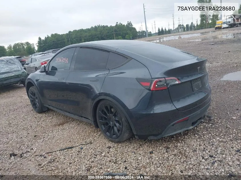 2024 Tesla Model Y Long Range Dual Motor All-Wheel Drive VIN: 7SAYGDEE1RA228680 Lot: 39367058