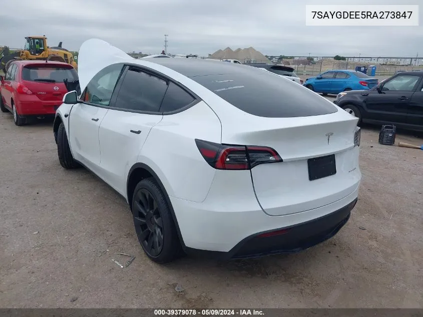 2024 Tesla Model Y Long Range Dual Motor All-Wheel Drive VIN: 7SAYGDEE5RA273847 Lot: 39379078