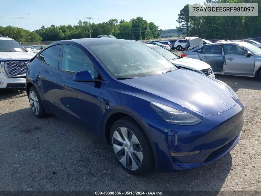 2024 Tesla Model Y Long Range Dual Motor All-Wheel Drive VIN: 7SAYGDEE5RF985097 Lot: 39398386