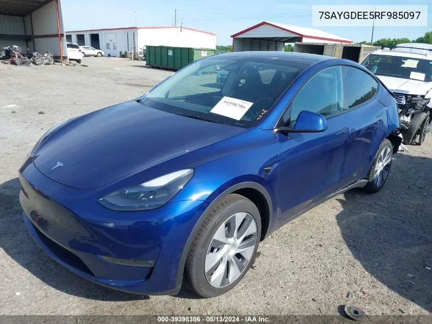 2024 Tesla Model Y Long Range Dual Motor All-Wheel Drive VIN: 7SAYGDEE5RF985097 Lot: 39398386