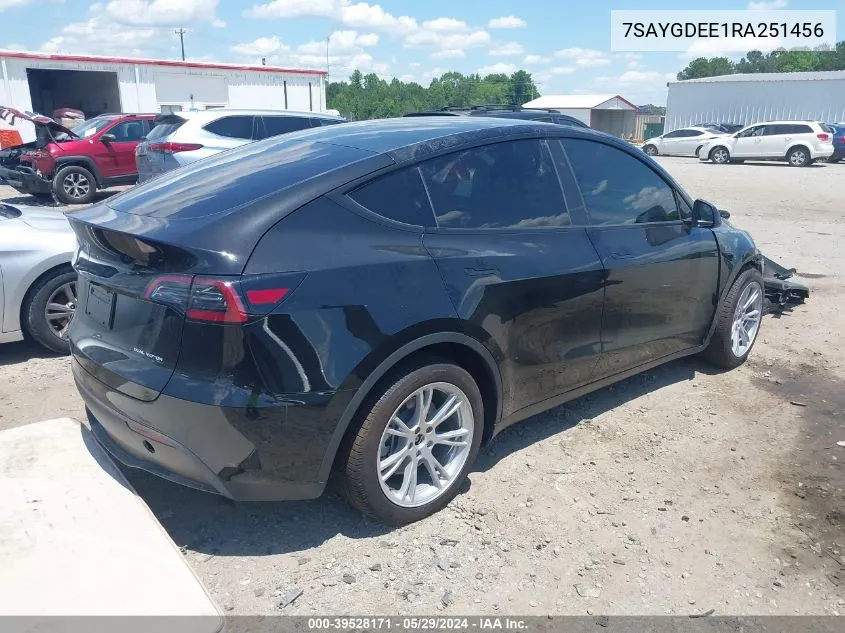 2024 Tesla Model Y Long Range Dual Motor All-Wheel Drive VIN: 7SAYGDEE1RA251456 Lot: 39528171